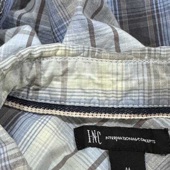 INC International Concepts Shirt Mens Size M Blue Plaid Western Pearl Snap FLAW - Picture 8 of 8